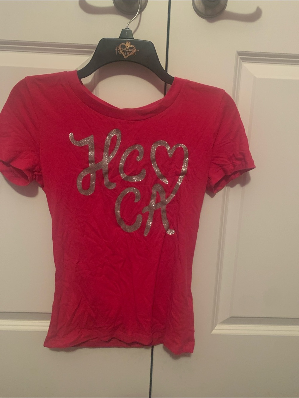 Hollister Vintage Y2K Graphic Tee with Silver Glitter Script